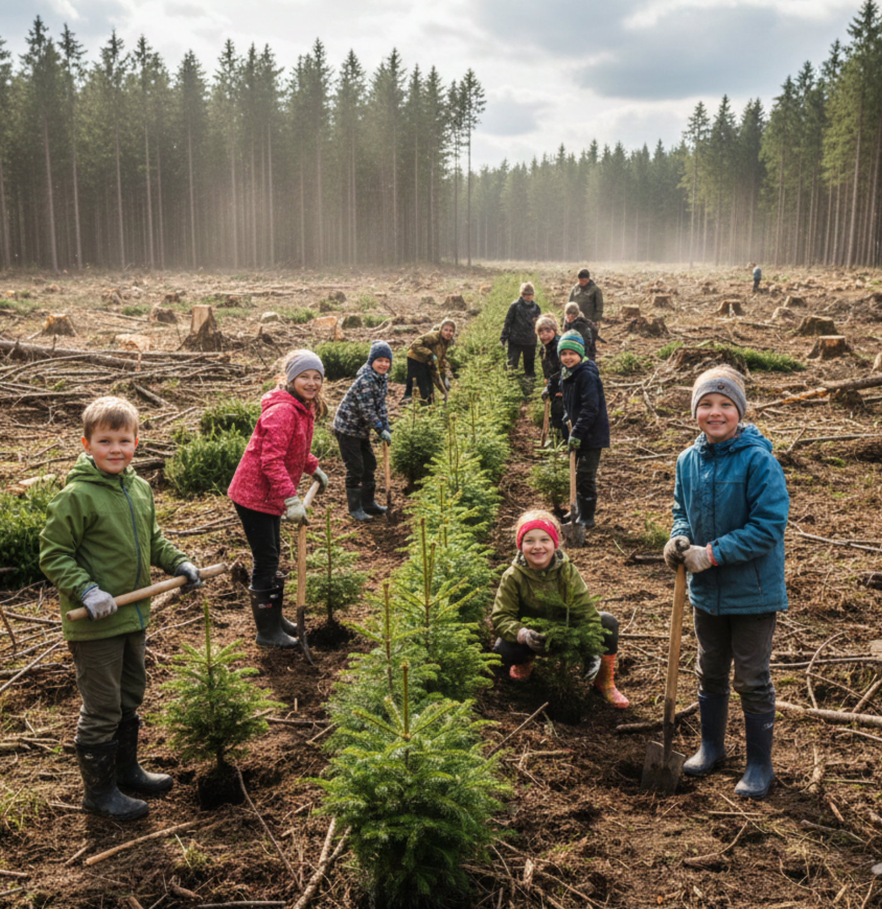 Kinder pflanzen Jungtannen